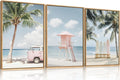 Celestdeco Large Beach Seascape Ocean Framed Canvas Wall Art Set,Modern Coastal Surfboard Palm Tree Wall Decor,Summer Pink Van Artwork for Living Room,Bedroom,Dining Room,Office-24 x36 x3