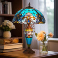 Tiffany Table Lamp with NightLight,16 inch Green Large Stained Glass Table Light,Antique Style 3-Lights Desk Lamp for Living Room Bedroom Office