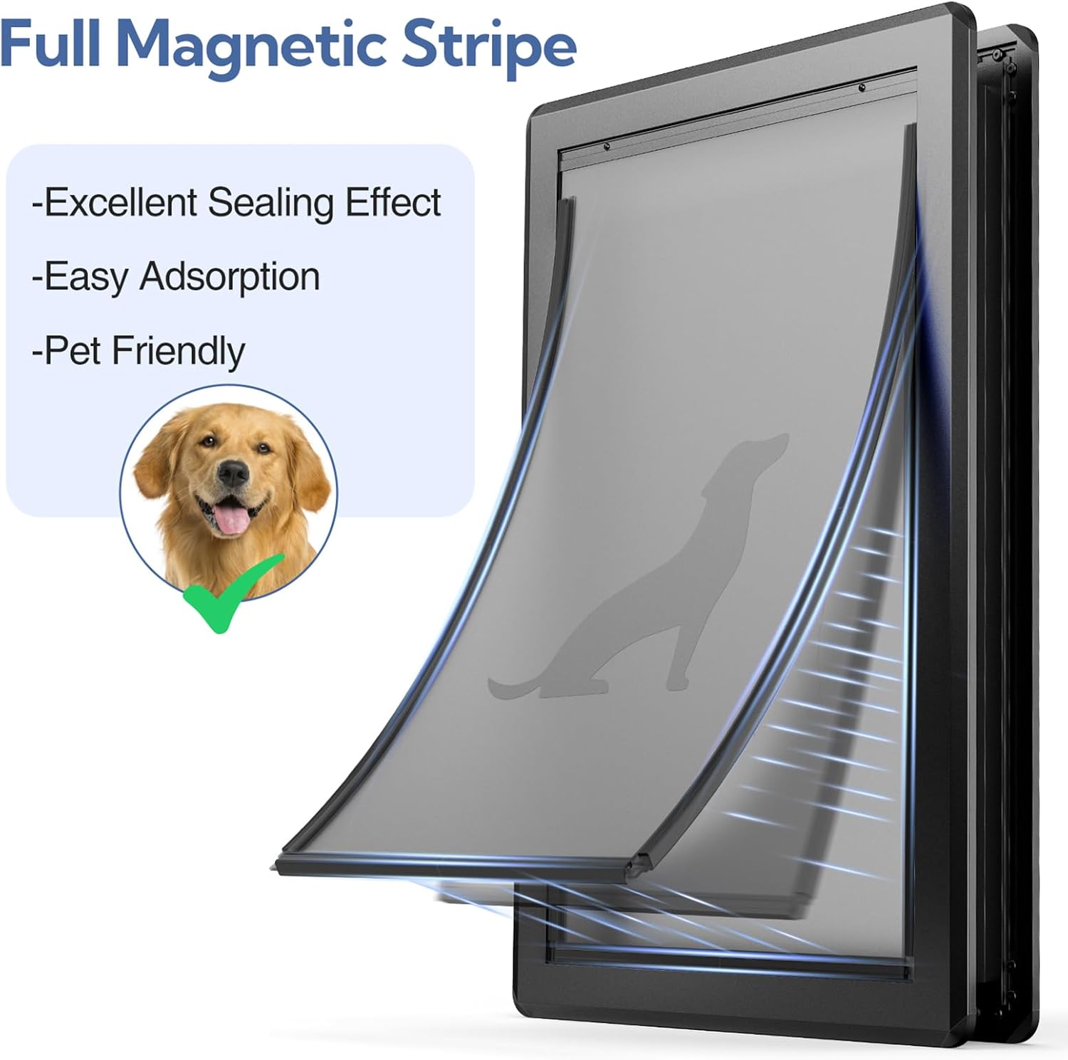 XL Full Enclosed Magnetic Flaps Dog Door, Rustproof Aluminum Alloy Frame, Extreme Weather Resistant Heavy Duty Pet Door, Supports Pets Up to 220 Lbs (Black)