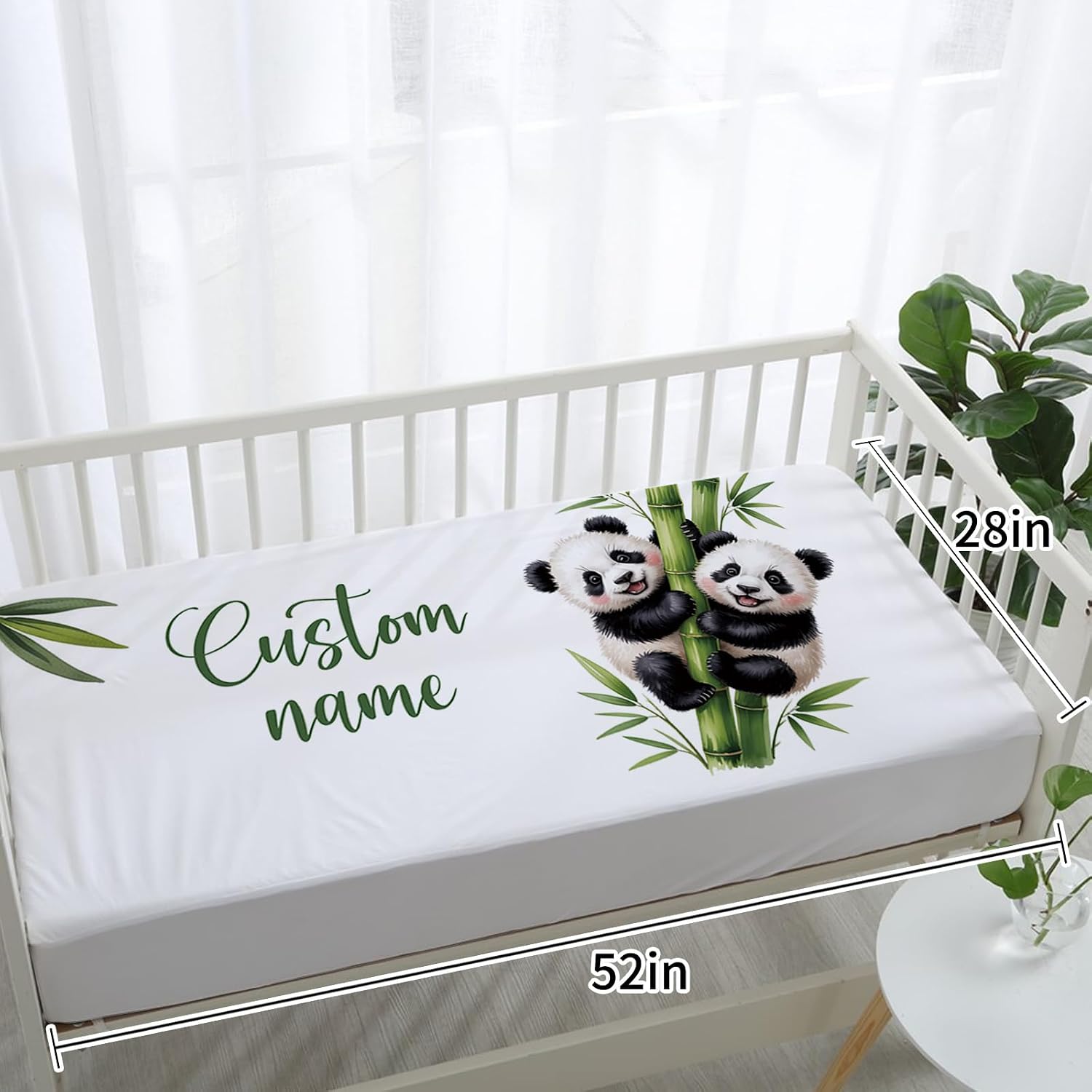 Personalized Crib Bedding Set for Baby Boys Girls, Custom Name Baby Crib Sets 5-Pcs Include Toddler Double Layer Blanket Fitted Sheet Changing Pad Cover Rug Wall Art Set, Panda Theme Nursery Décor