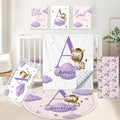 KAINSY Custom Crib Bedding Set, 5 Pcs Personalized Name Monogram Baby Crib Sets for Infants Toddlers, Purple Zebra Nursery Bedding Set for Boys Girls, Double Layer Baby Bedding Sets Customized Gifts
