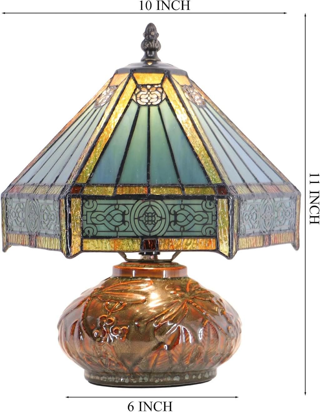 Small Tiffany Table Lamp Mini Mushroom Stained Glass Lamp Memory Sympathy lamp 10X11 Inch (Hexagon Mission Style)