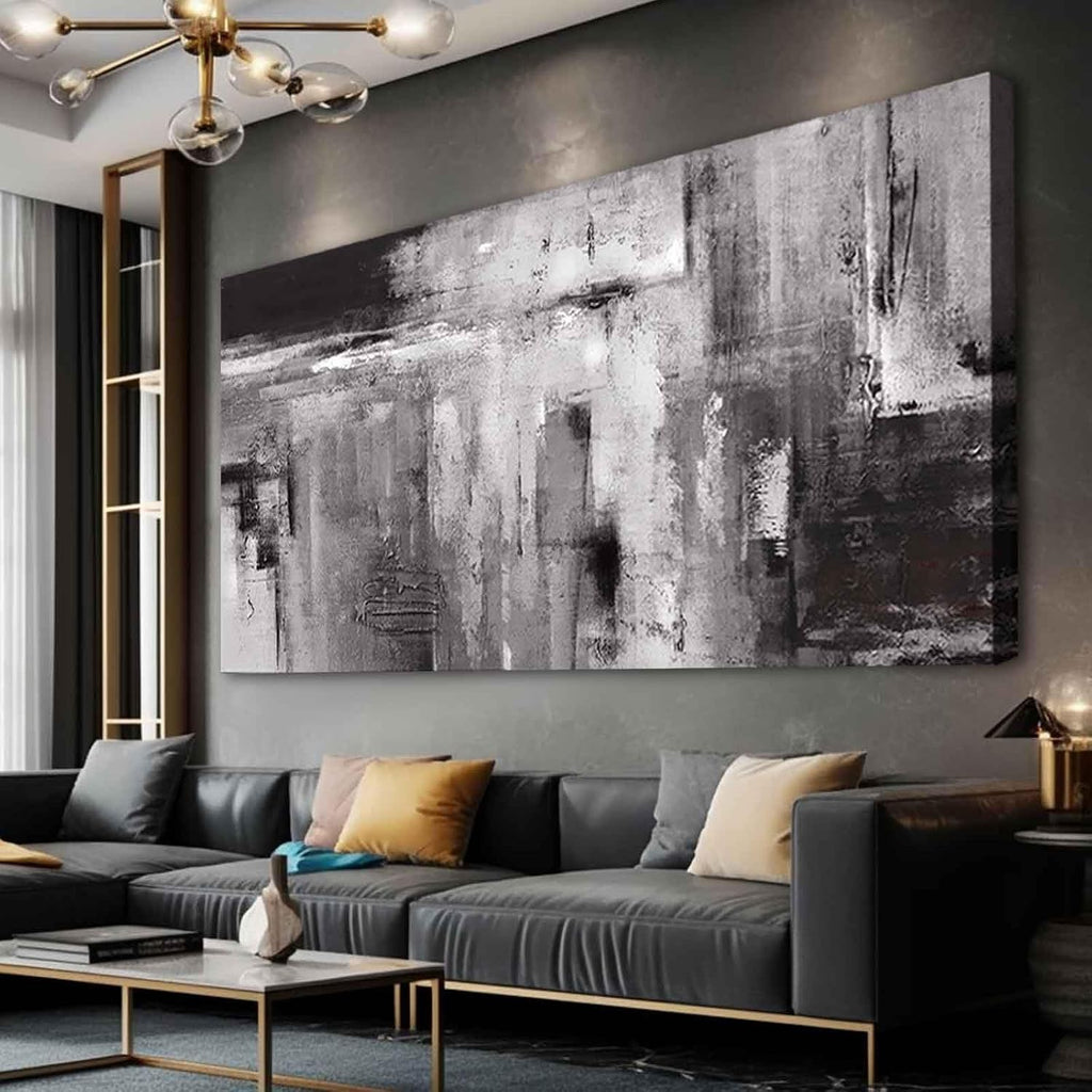 XIANSHOU Black Abstract Wall Art Living Room Decor Painting 29'x 58' White Abstract Graffiti Wall Decorations for Bedroom Kitchen Dining Room Office