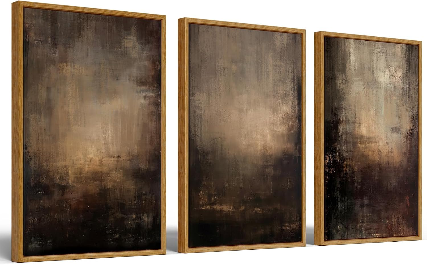 Vaskuro Extra Large Framed Art, Handmade Textured Canvas Paintings, Neutral Abstract Brown Wall Decor for Living Room, 3 Pcs,24x36In, Modern Minimalist Cozy Artwork for Bedroom