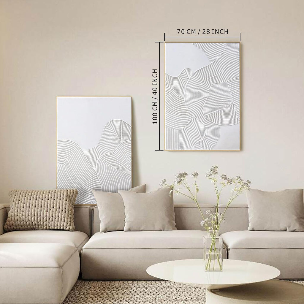 Framed Neutral Abstract Wall-Art Painting - Large Abstract Canvas Wall Decor 3D Curve Illustrations Hand painting for Living Room, Bedroom, Office - 2 Piece 28 x 40 Inch, Ready to Hang