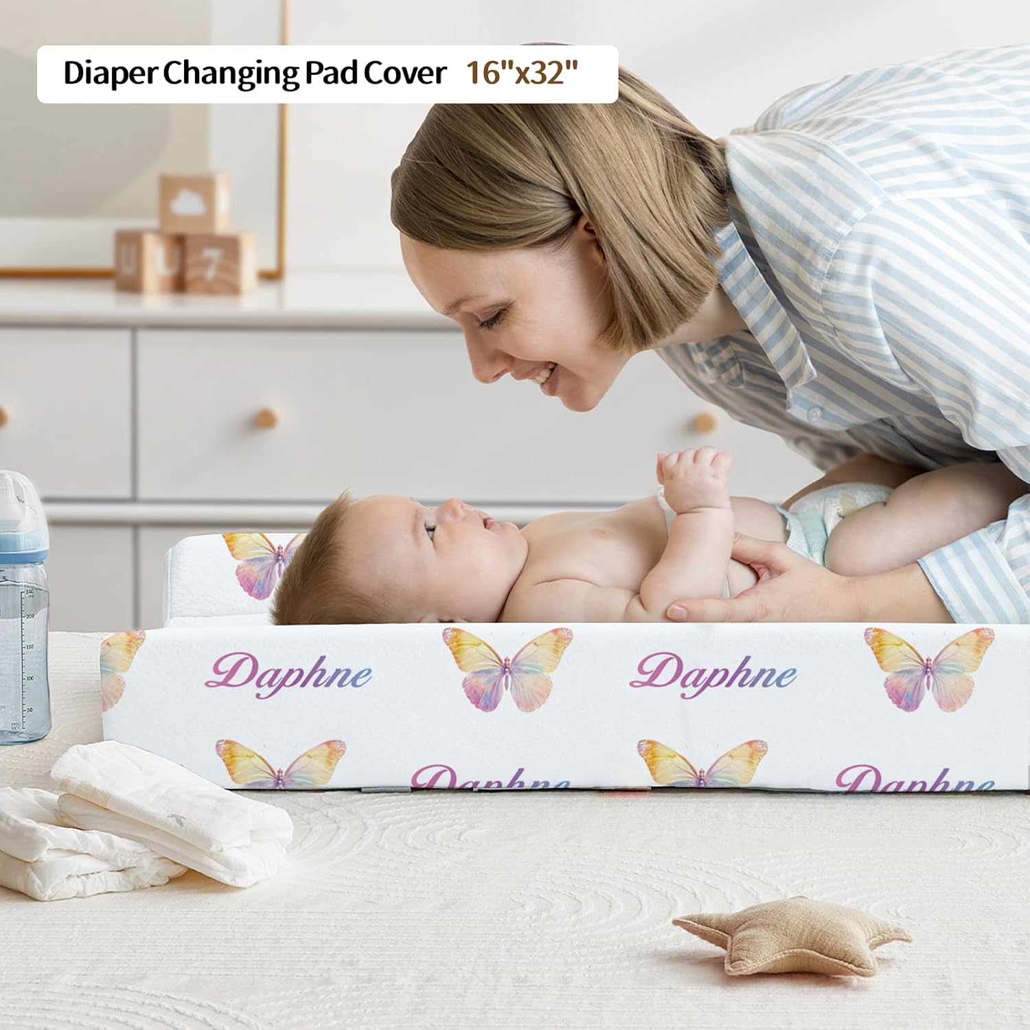 Personalized Baby Crib Bedding Set, Custom Name Nursery Bedding, Butterfly 5 Pcs Baby Bedding Set for Girl Boy, Double Layer Crib Set, Customized Gifts(Fixed Size)