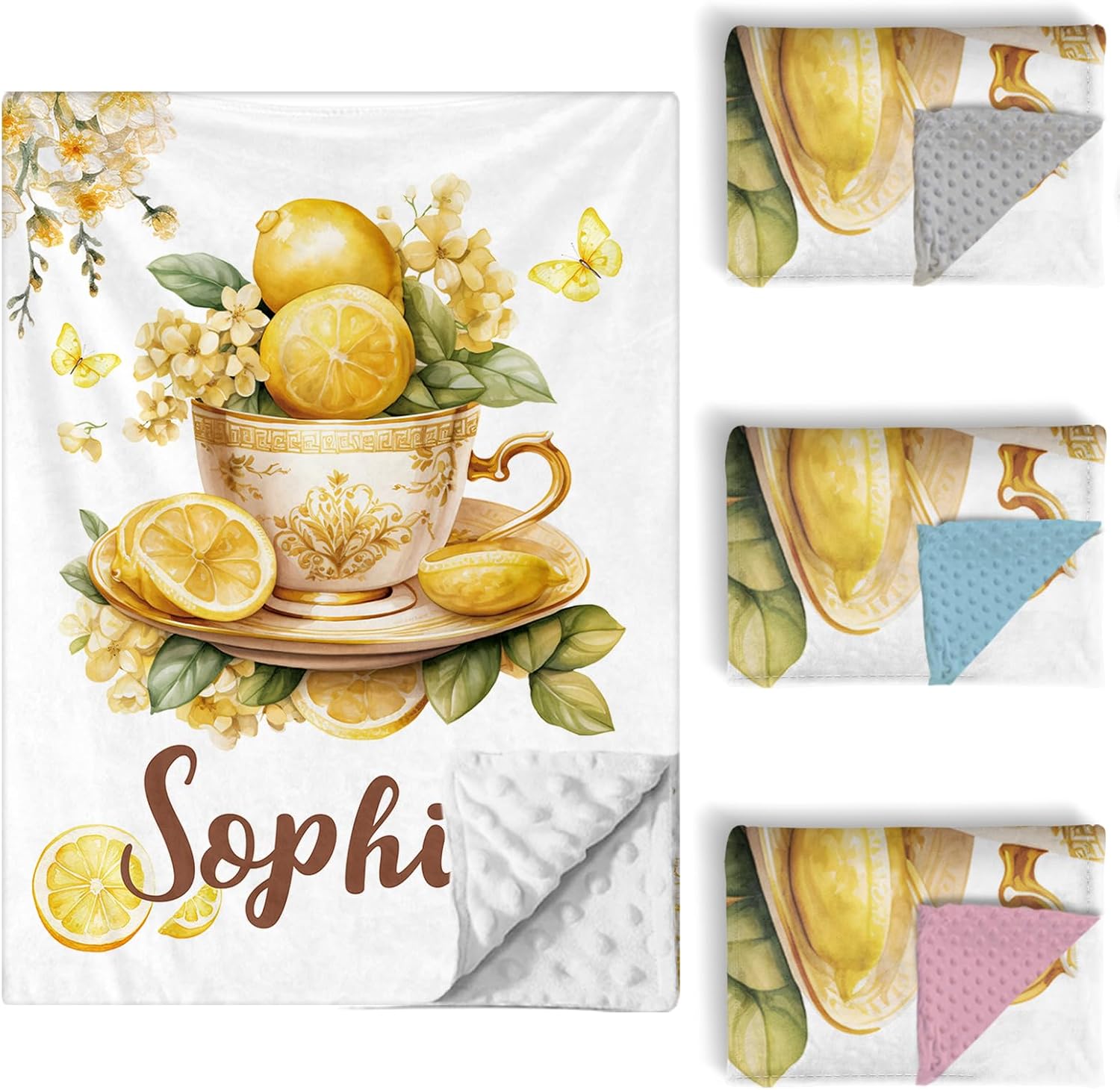 Personalized Baby Crib Bedding Set, 5 Pcs Custom Name Nursery Bedding Set for Girls Boys, Lemon Bird Baby Crib Set for Toddlers Infants, Double Layer Bedding Crib Sets Customized Gifts