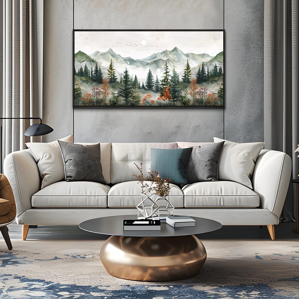 ZUITINGHUA Large Black Framed Wall Decor For Living Room Canvas Wall Art For Office Wall Decorations For Bedroom Forest Mountain Landscape Painting Modern Pictures Artwork Home Decor 24x48 In