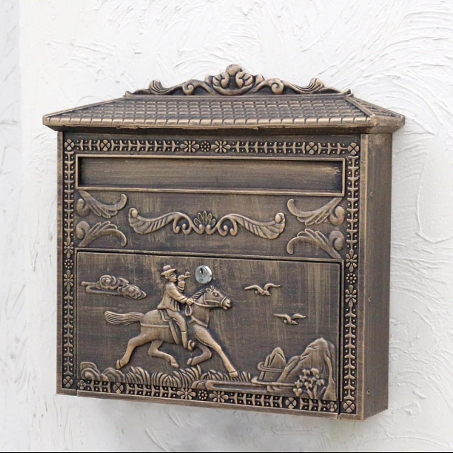 Wall Mounted Mailboxes for Outside Post Box Retro Cast Aluminum Mailbox Antique Suggestion Box for Front Door Fence Drop Box