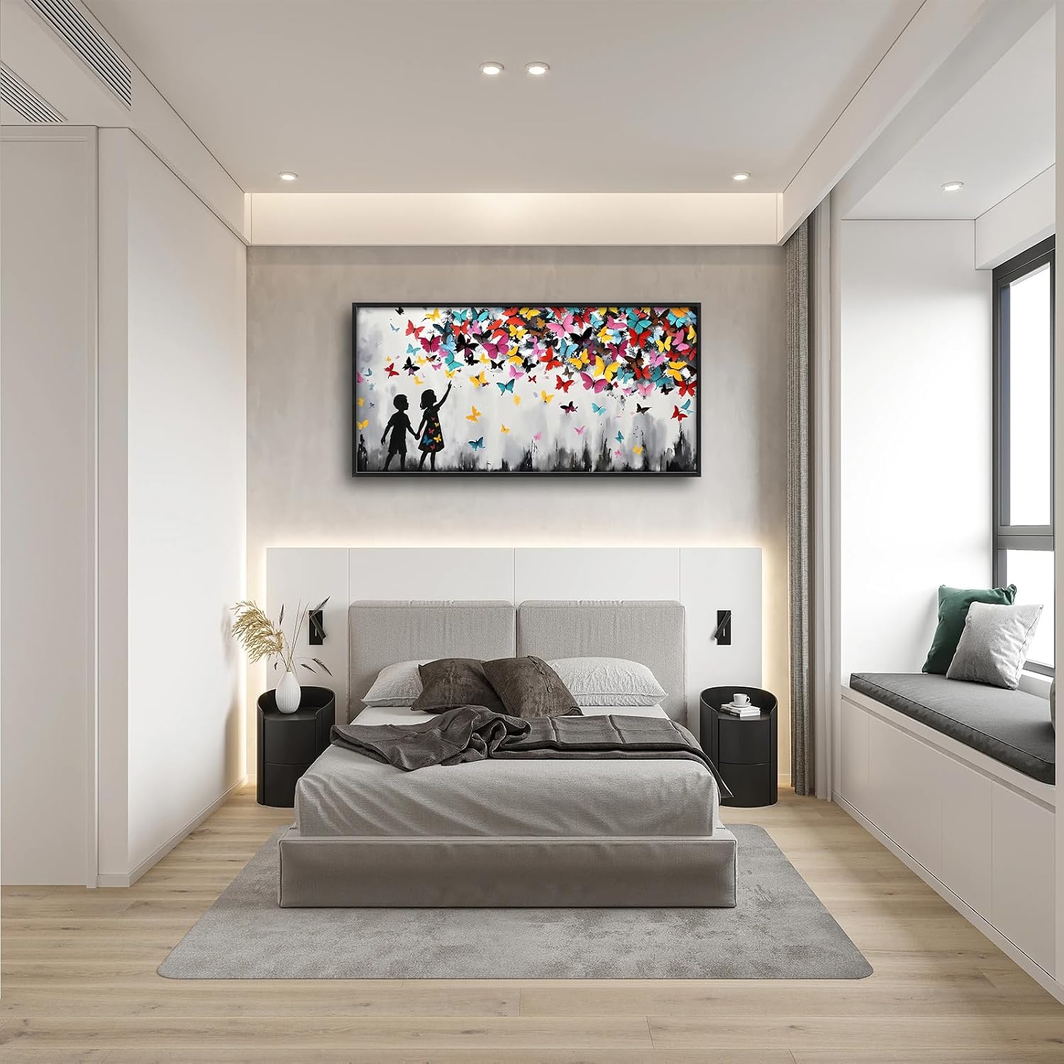 Banksy Large Wall Art for Living Room Colorful Graffiti Canvas Big Wall Decor Butterfly Street Pop Art Pictures Painting Framed Artwork Decorations for Bedroom Office Dining room Gifts 30'x60'
