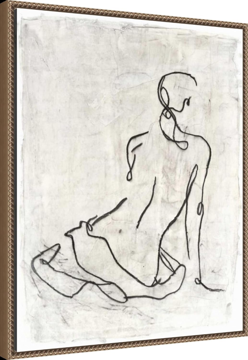 Amanti Art Framed Canvas Wall Art 28x23 Embellished Gestural Contour I (Nude) by Ethan Harper, Framed Wall Art Canvas, People Artwork, Traditional Decor, Medium Poster Painting for Living Room,