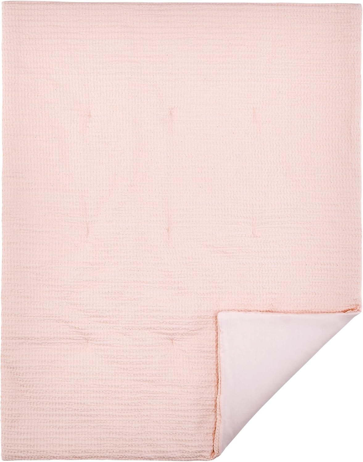 Levtex Baby - Mills Waffle Crib Bed Set - Baby Nursery Set - Blush Pink - Blush Pink Textured Waffle - 4 Piece Set Includes Quilt, Fitted Sheet, Dust Ruffle and Rope Basket