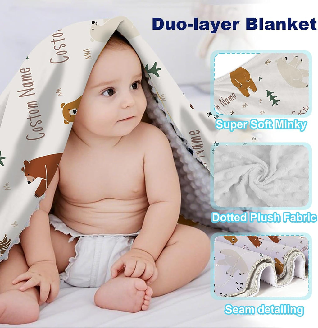 Personalized Baby Crib Bedding Set, Custom Name Nursery Bedding, Bear 5 Pcs Baby Bedding Set for Girl Boy, Double Layer Crib Set, Customized Gifts(Fixed Size)