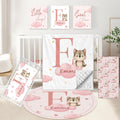 KAINSY Custom Crib Bedding Set, 5 Pcs Personalized Name Monogram Baby Crib Sets for Infants Toddlers, Pink Wolf Nursery Bedding Set for Boys Girls, Double Layer Baby Bedding Sets Customized Gifts