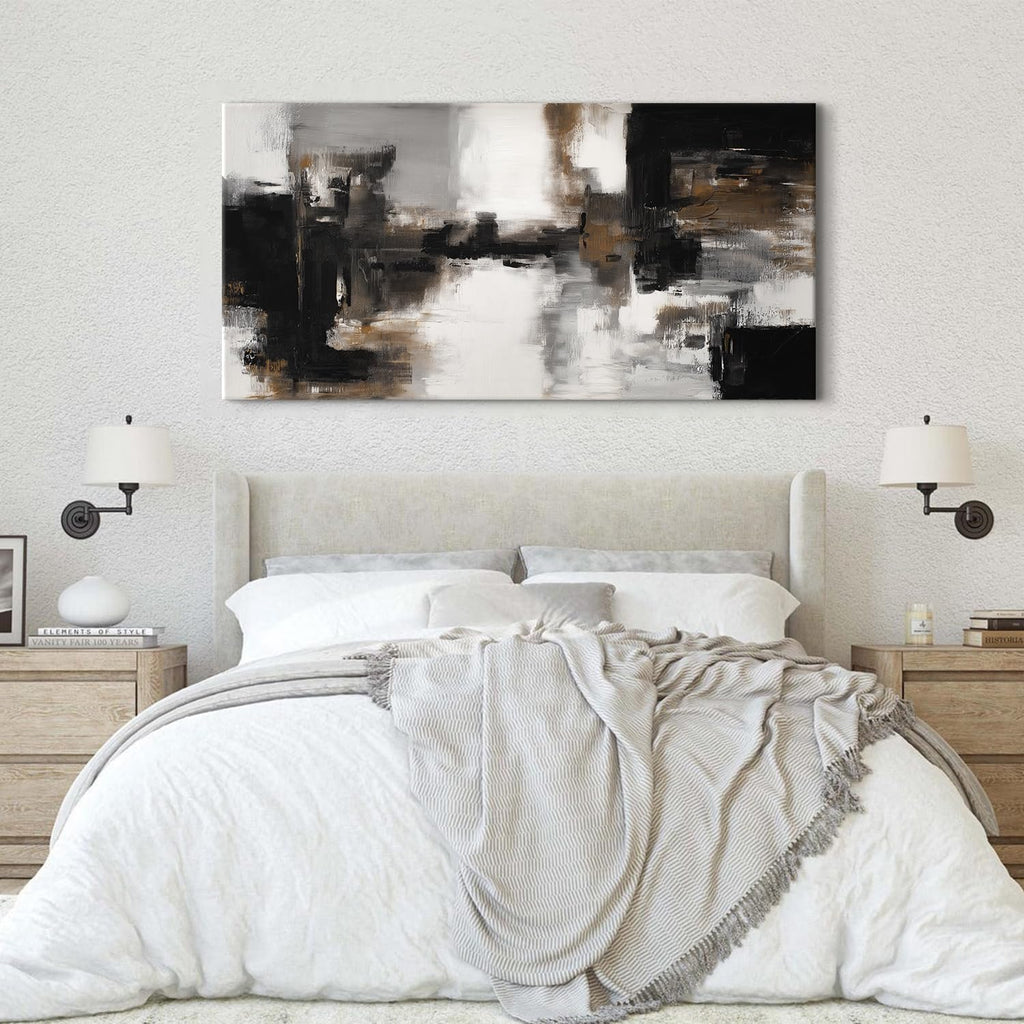 Extra Large Black and White Gray Abstract Canvas Wall Art Mid Century Modern Living Room Decor Abstract Black Grey Stroke Ink Painting Prints Poster Graffiti Artwork Home Office Decorations 75x147cm