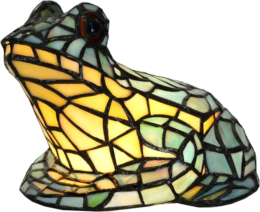 Bieye L10829 Frog Table Lamp Tiffany Style Stained Glass Accent Night Light for Home Décor Nursery Bedside (Multi-Colored)