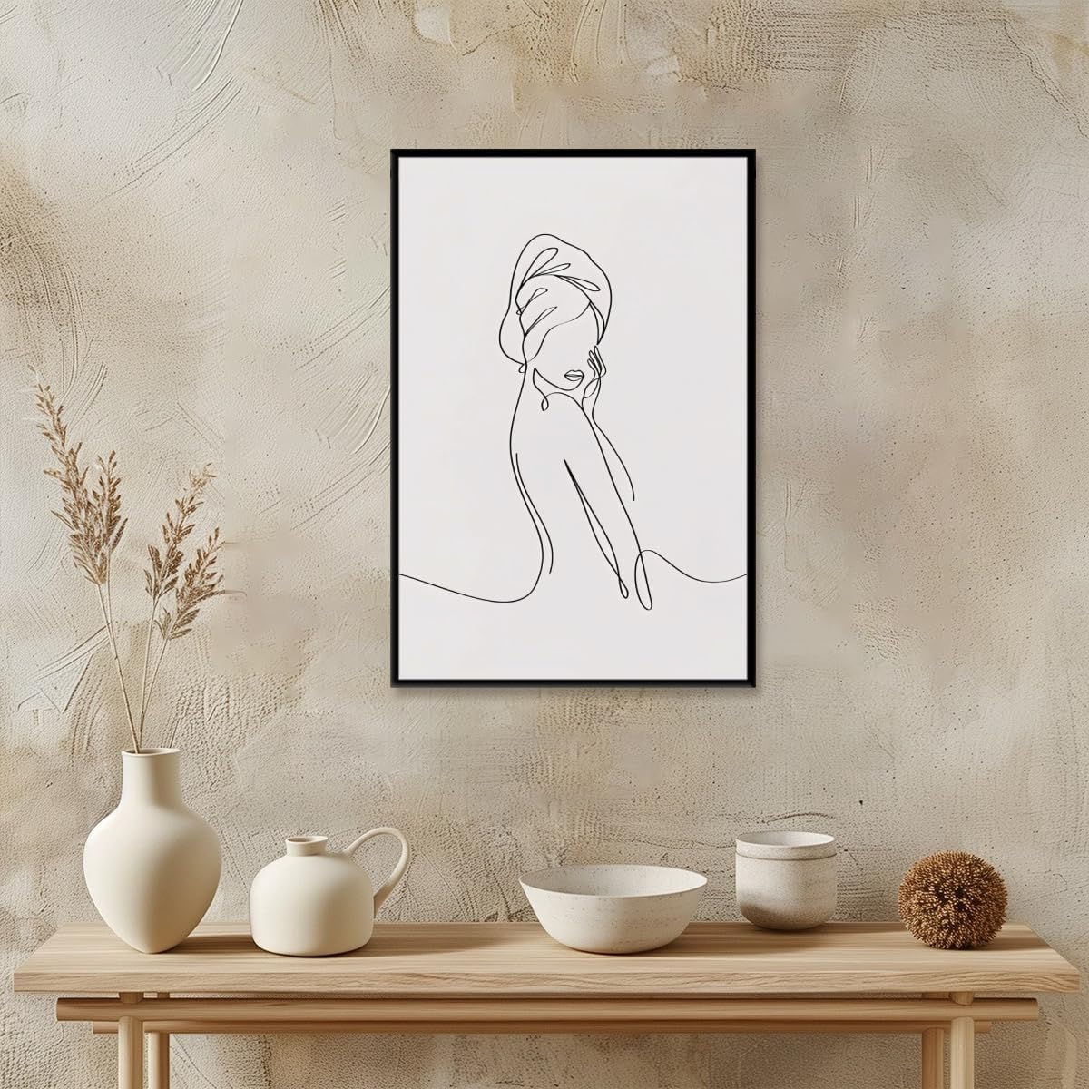 Trendy Female Sketch Wall Art Elegant Home Artwork Decor Minimalist Black and White Body Line Painting Poster Abstract Canvas Print Wall Decor for Bedroom Washroom Bathroom black framed20x30inch