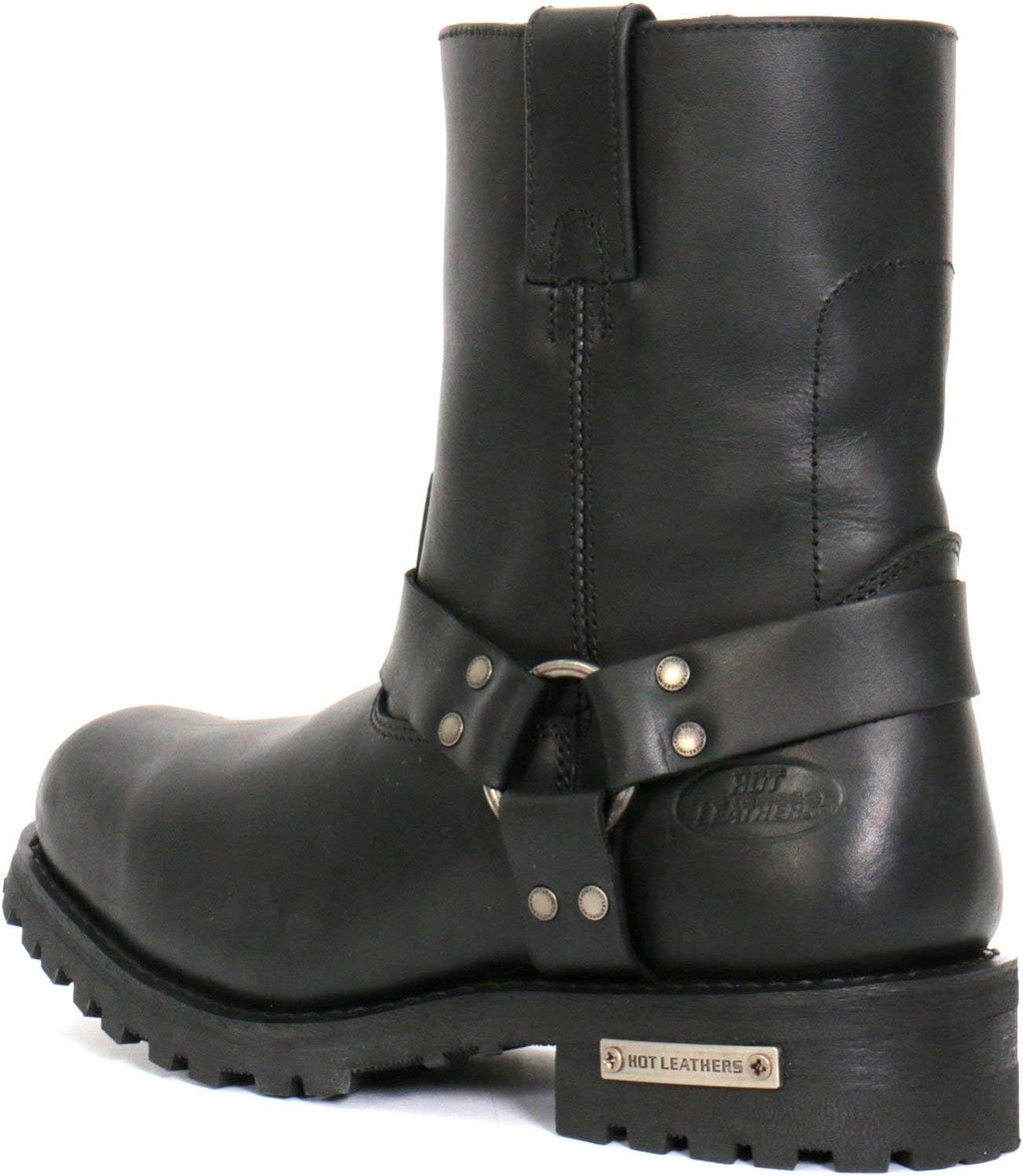 Hot Leathers BTM1004 Men's Black 8-inch Short Harness Leather Boots with Lug Sole - 7.5