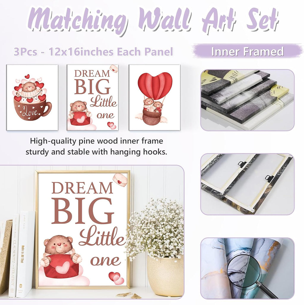 Custom Baby Crib Bedding Set, 5 PCS Personalized Name Baby Crib Sets for Girls Boys, Lovely Bear Theme Nursery Bedding Sets for Infant Toddler, Double Layer Flannel Bed Set Customized Gifts
