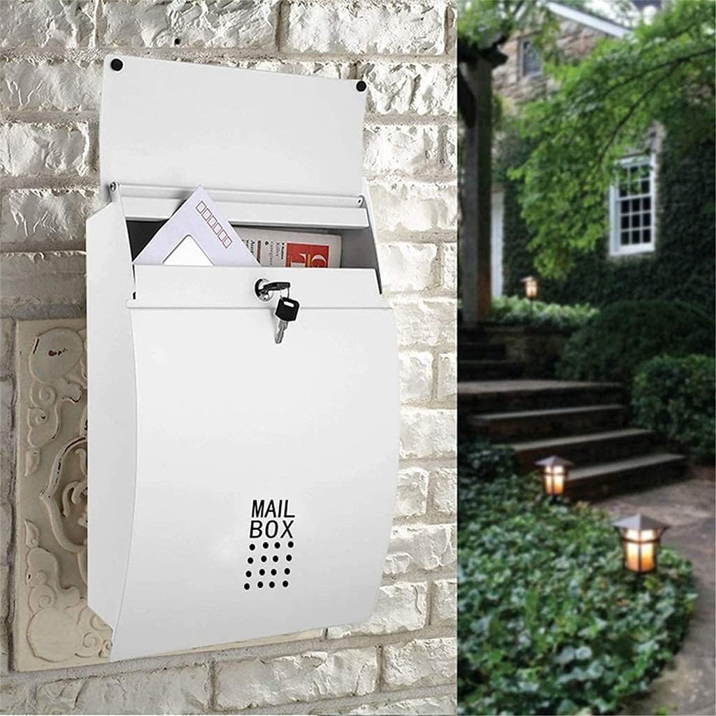 Wall-Mount Mailboxes Modern Villa Metal Mail Box ，Outdoor Rainproof Wall-Mounted Mailbox Household Large Magazine Postbox with Lock and Keys (Color : White, Size : 32 * 10.5 * 45.5cm)