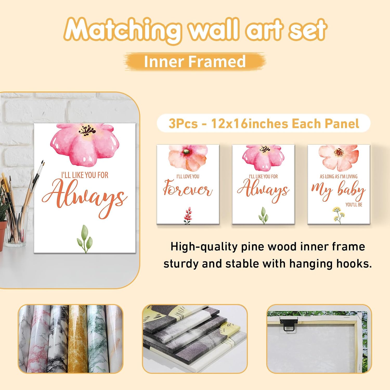 Terwex Custom Baby Bedding Set - 5 Pcs Customized Nursery Bedding Set with Name - Comfortable Double Layer Crib Sets for Girls Boys - Personalized Gifts for Toddler Infant New Parents - Orange Flowers
