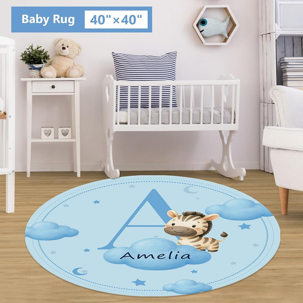 KAINSY Custom Crib Bedding Set, 5 Pcs Personalized Name Monogram Baby Crib Sets for Infants Toddlers, Blue Zebra Nursery Bedding Set for Boys Girls, Double Layer Baby Bedding Sets Customized Gifts