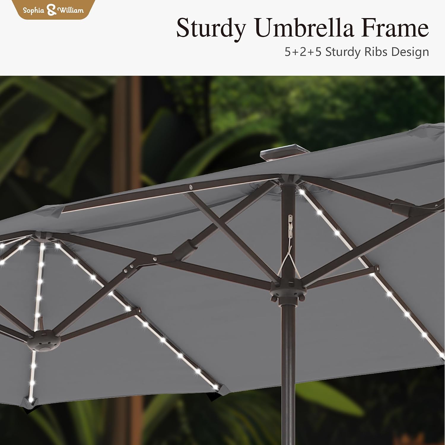 Sophia & William 13ft Outdoor Patio Umbrella with Solar Lights, Large Double-sided Umbrella with LED Lights, Perfect for Garden, Deck, Pool, Smoky Gray
