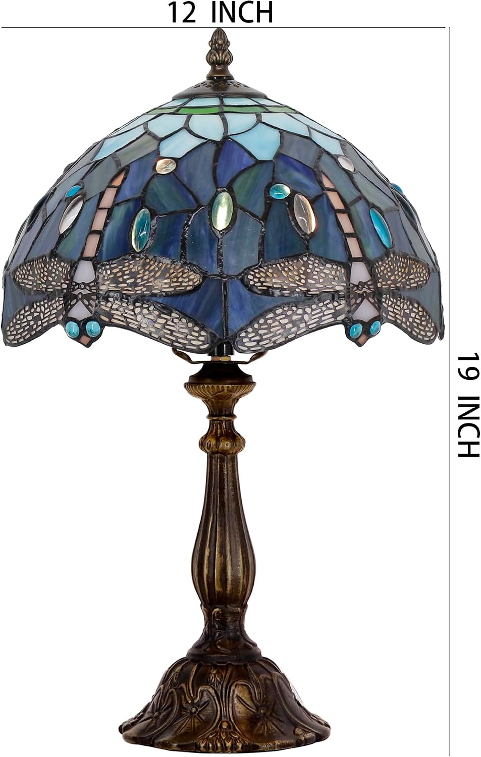 Tiffany Lamp Touch Control Table Lamp Blue Stained Glass Desk Lamp 12X12X19 Inches Dragonfly Style Reading Light