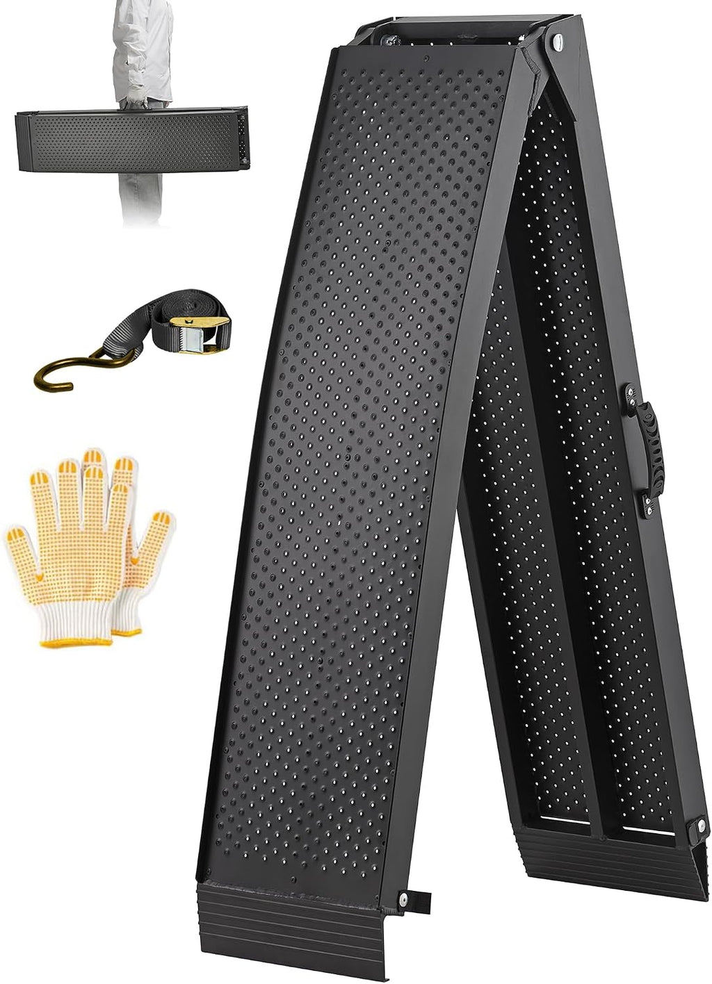 LEMNISCATE Motorcycle Ramps, 89'x12' Portable Loading Ramps for Pickup Trucks 750 LBS Capacity 7.5FT Aluminum Folding Ramps with Handle & Buckle for ATVs, Lawn Mowers, UTVs, Bike, 1PCS, Black