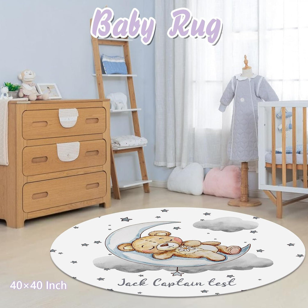 Personalized Baby Crib Bedding Set, 5 Pcs Custom Name Nursery Bedding Set for Girls Boys, Grey Moon Bear Baby Crib Set for Toddlers Infants, Double Layer Bedding Crib Sets Customized Gifts