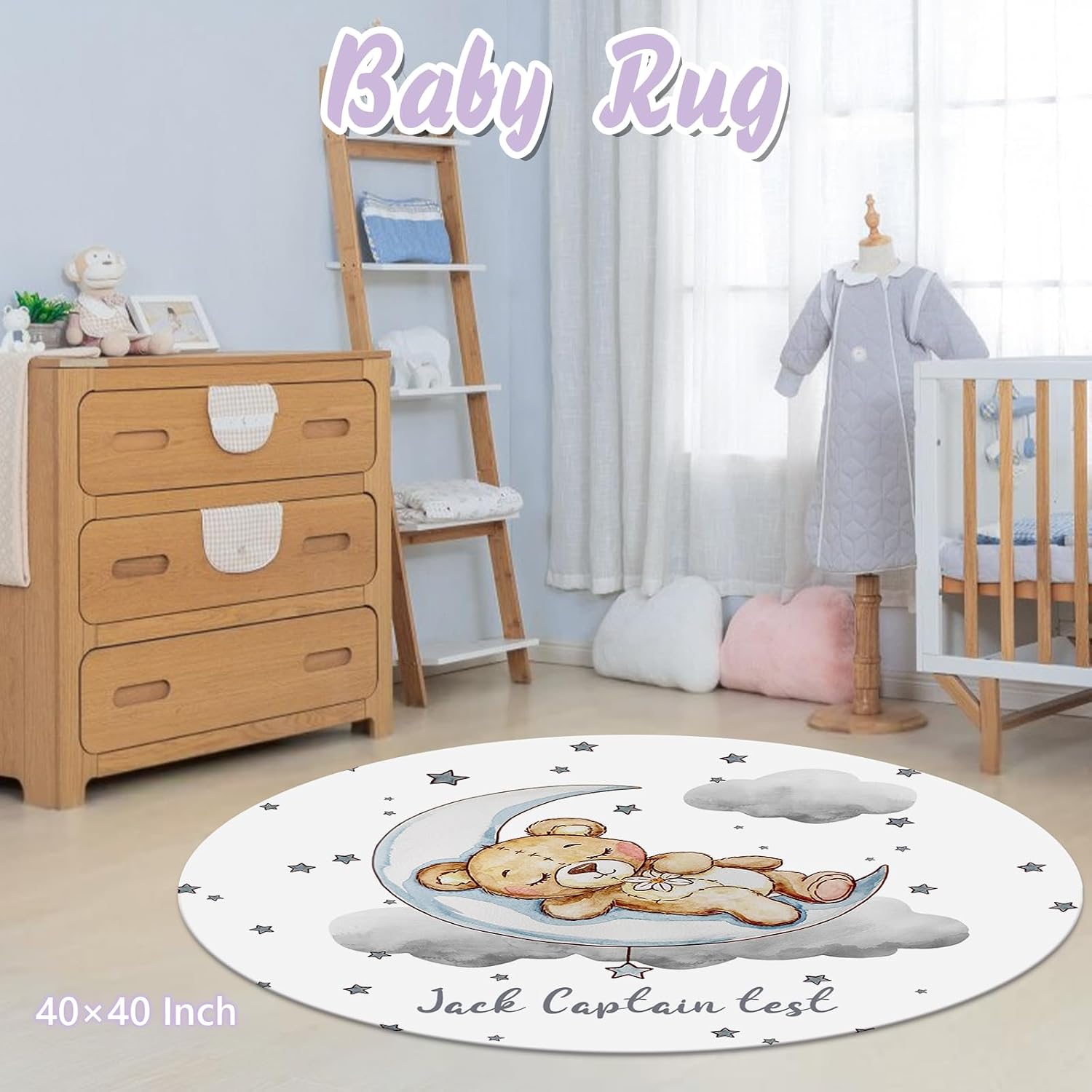 Personalized Baby Crib Bedding Set, 5 Pcs Custom Name Nursery Bedding Set for Girls Boys, Grey Moon Bear Baby Crib Set for Toddlers Infants, Double Layer Bedding Crib Sets Customized Gifts
