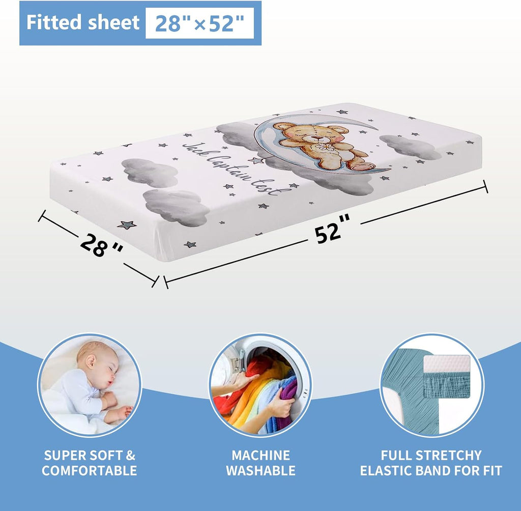 KAINSY Personalized Crib Set, 5 Pcs Custom Baby Bedding with Name, Double Layer Nursery Bedding for Boy Girl, Soft Moon Bear Bedding Set, Gifts for Toddler, Infant, New Parents