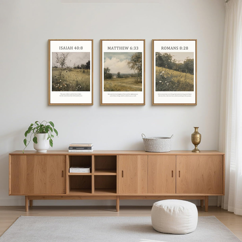 LHIUEM Large Bible Christian Scripture Framed Canvas Wall Art Set,Jesus Religious Verse Wall Decor,Vintage Nature Flowers Artwork for Living Room,Bedroom,Dining Room,Office -24'x36'x3