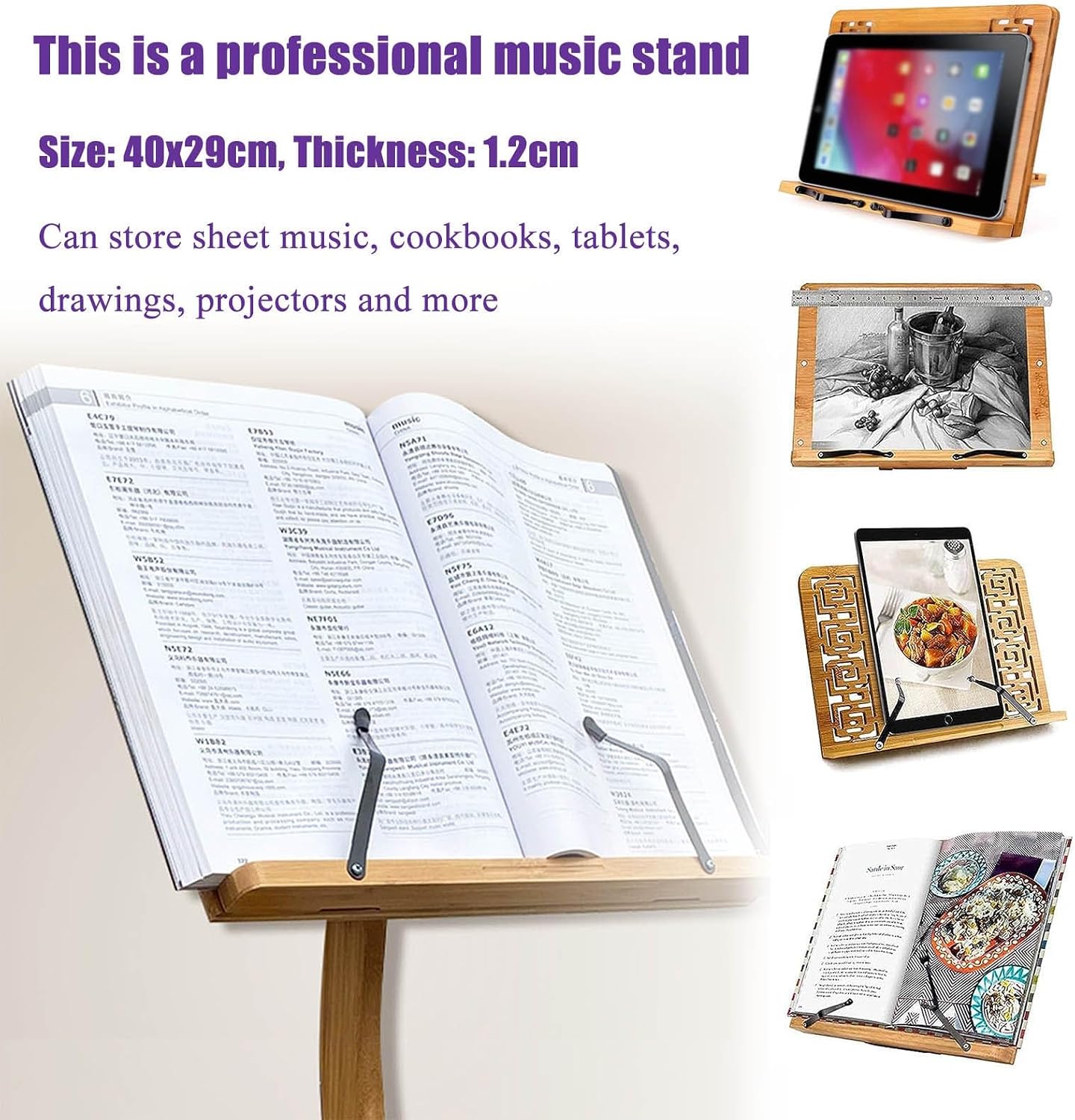 Sheet Music Stand, Orchestral Wooden Music Stand, with Violin Guitar Hanger, Wood Station for Conductors, Professional Music Book Holder, 340° Flip Design, Detachable,