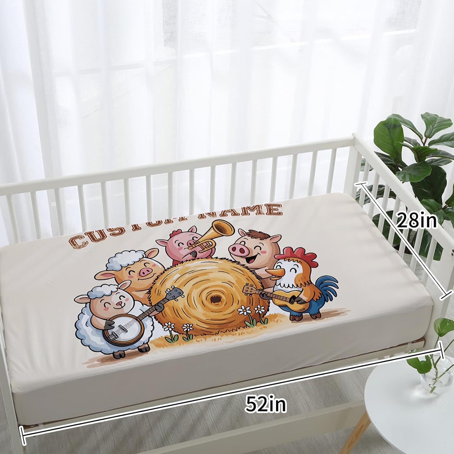 Personalized Crib Bedding Set for Baby Boys Girls, Farm Animals Design Custom Name Baby Crib Sets 5-Pcs, Double Layer Baby Blanket Fitted Sheet Changing Pad Cover Rug Wall Art Set