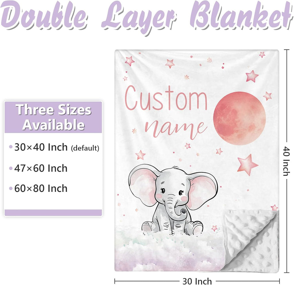 Personalized Baby Crib Bedding Set, 5 Pcs Custom Name Nursery Bedding Set for Girls Boys, Cute Elephant Baby Crib Set for Toddlers Infants, Double Layer Bedding Crib Sets Customized Gifts