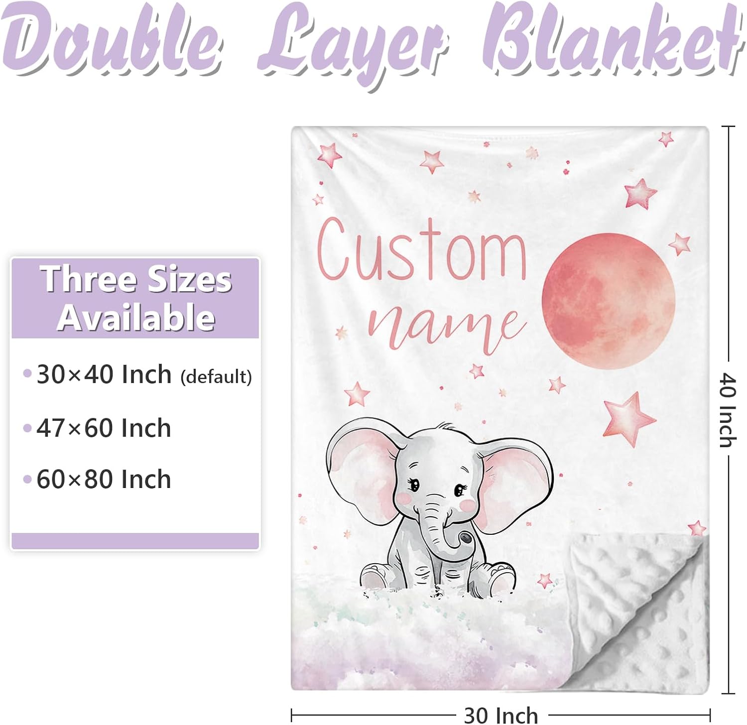 Personalized Baby Crib Bedding Set, 5 Pcs Custom Name Nursery Bedding Set for Girls Boys, Cute Elephant Baby Crib Set for Toddlers Infants, Double Layer Bedding Crib Sets Customized Gifts