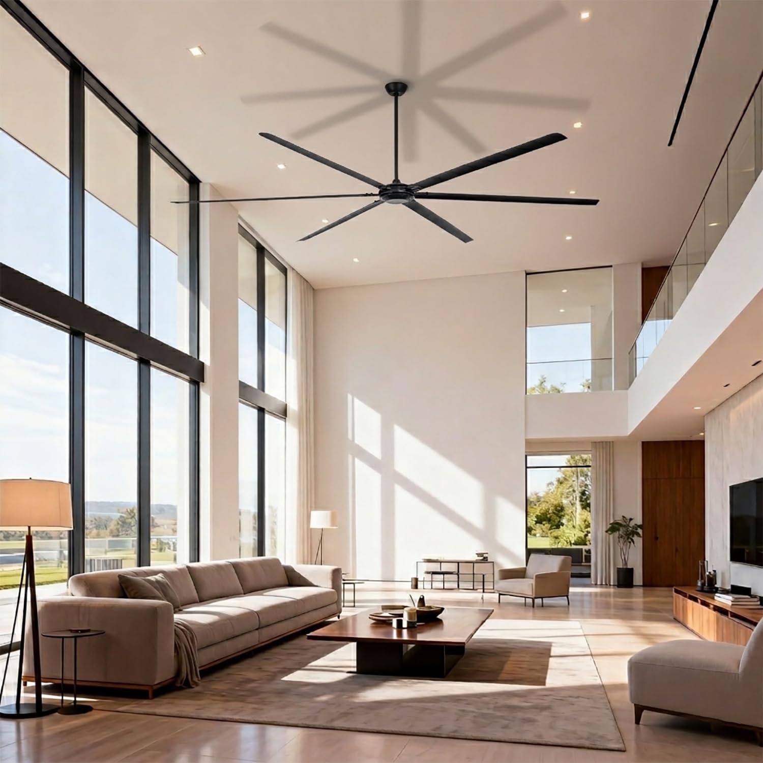 120 Inch Industrial Ceiling Fans without Lights, DC Motor Large Shop Garage Ceiling Fan with Remote, 36000 CFM High Airflow Big Ceiling Fan, Reversible Metal Commercial Fan for Warehouse Barn