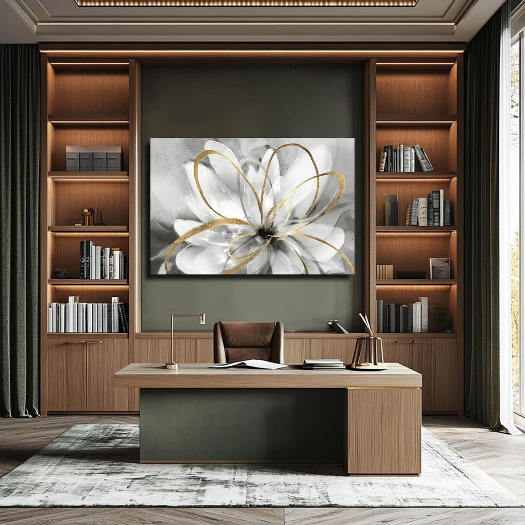 SOUGUAN Botanical Art Posters Gold Flower Wall Decoration Contemporary Wall Art for Living Room Large Size 32'x48' Photo for Dining Room Wall