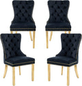 civama Dining Chairs Set of 4, Elegant Luxury Velvet Tufted Dining Chairs Golden Legs & Nailhead Trim, Back Lion Head Pull Ring & Rhomboid Pattern, Nikki Collection Armless Kitchen Chair, Black