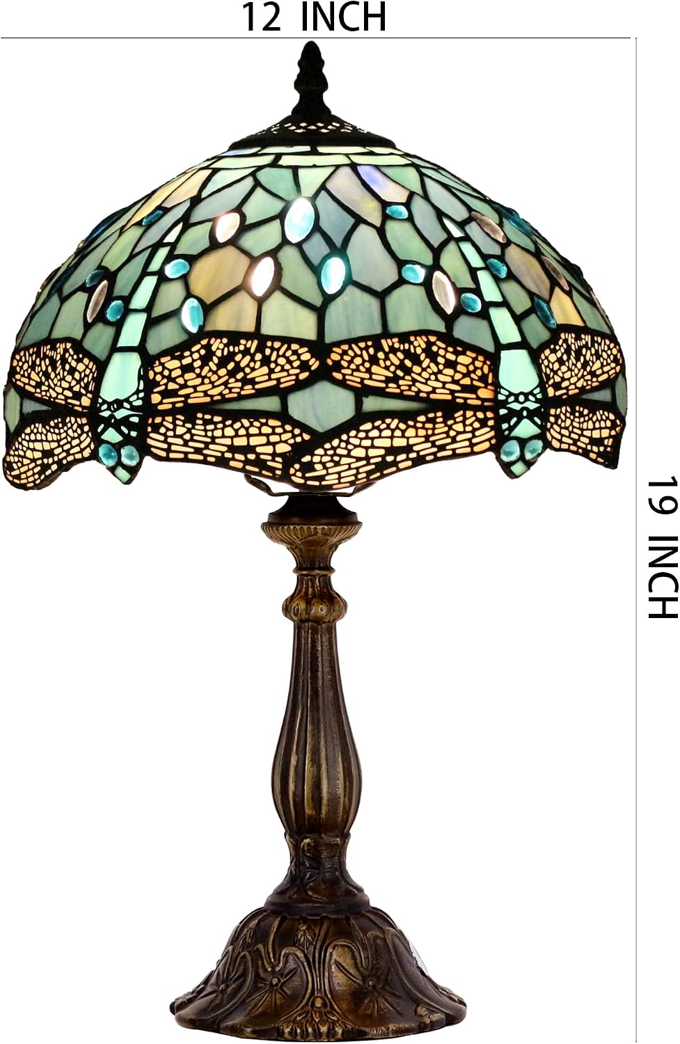 Tiffany Lamp Touch Control Table Lamp Sea Blue Stained Glass Desk Lamp 12X12X19 Inches Dragonfly Style Reading Light