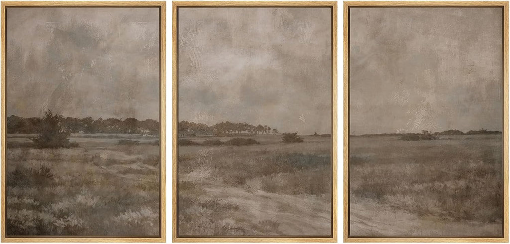 MUDECOR Framed Wall Art Print Set Vintage Neutral Countryside Landscape Rustic Field Path and Distant Trees Illustrations Modern Art Decorative for Living Room, Bedroom, Office - 24'x36'x3 NATURAL