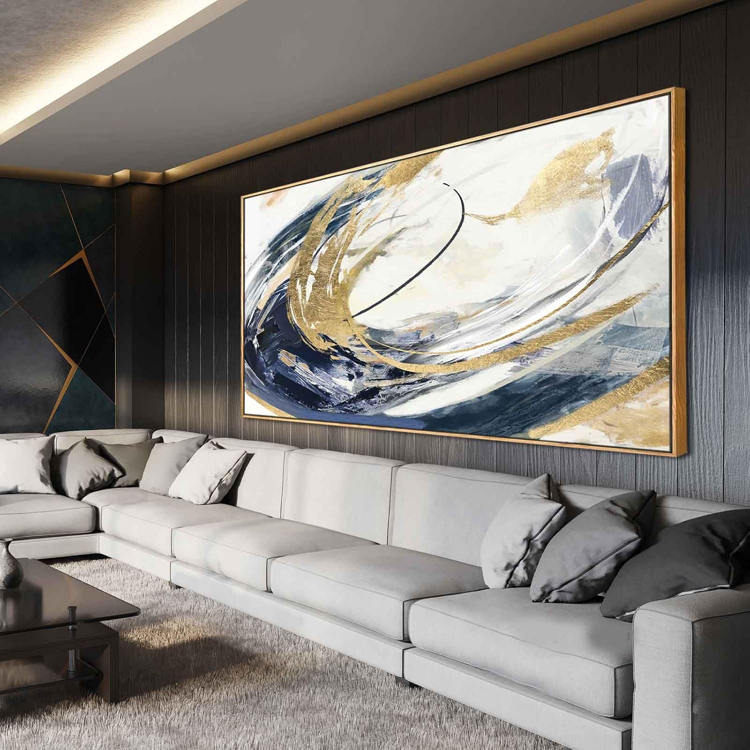SDYA Large Artwork Abstract Painting 30'x 60'Gold Wall Decor Abstract Wall Art for Living Room Blue Artwork for Bedroom Kitchen Home Wall Decor