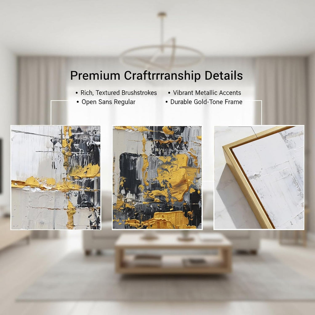 Hand-Painted Abstract Living Room Wall Art,Framed Large Black and White Canvas Oil Painting for bedroom,3D Gold Thick Textrued Abstract Wall Decor for Office Home Decoration 32x48 inches