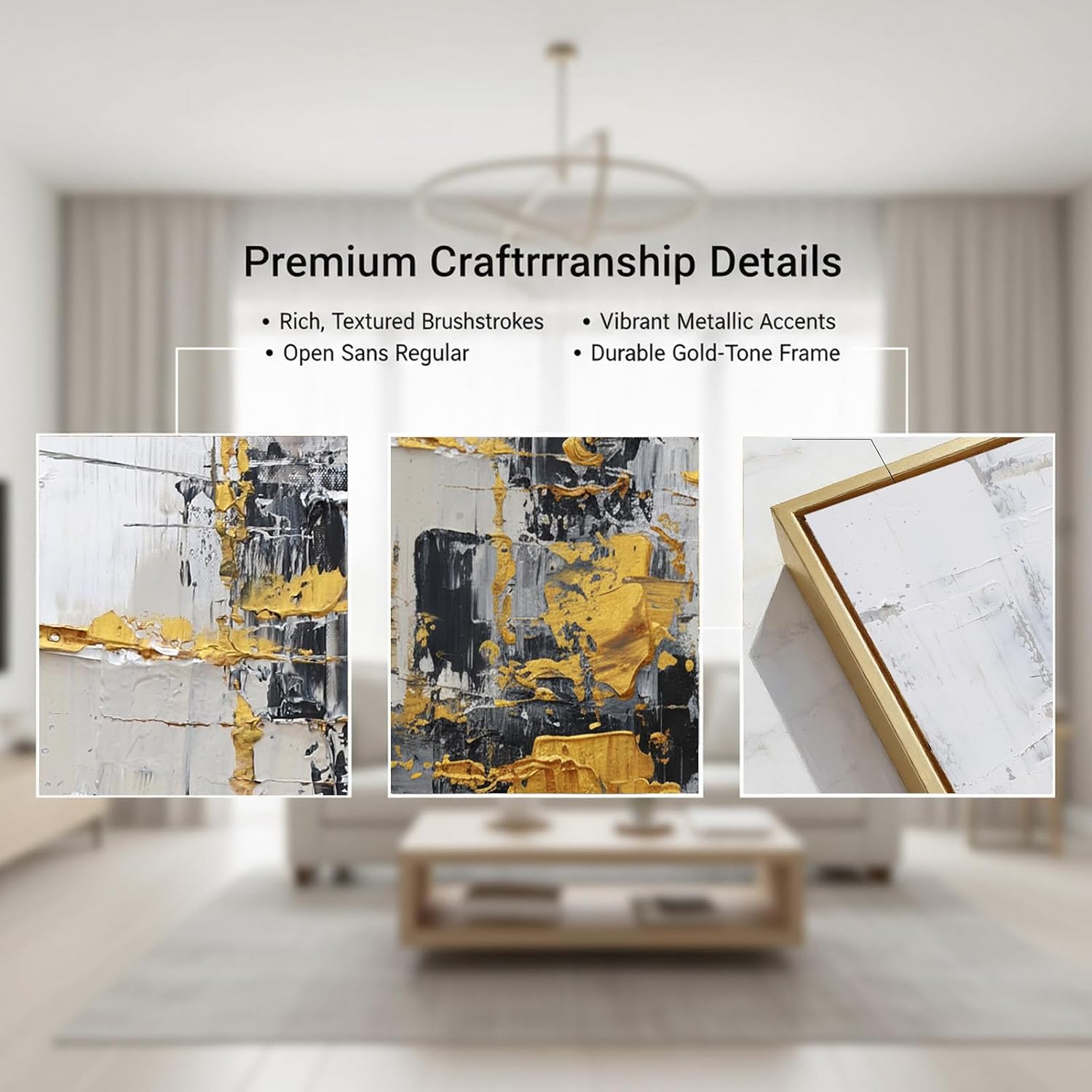 Hand-Painted Abstract Living Room Wall Art,Framed Large Black and White Canvas Oil Painting for bedroom,3D Gold Thick Textrued Abstract Wall Decor for Office Home Decoration 32x48 inches