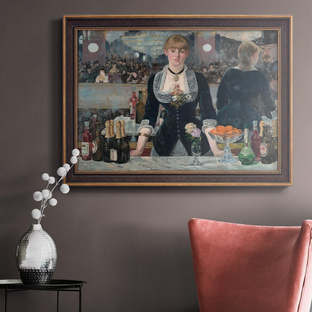 Renditions Gallery Wall Decor Artwork A Bar at the Folies-Bergère Music Hall Vintage Art Prints by Édouard Manet for Bedroom Dining Living Room Office Home Kitchen Wall Decor - 29X41 - Bronze & Gold Framed - LT499