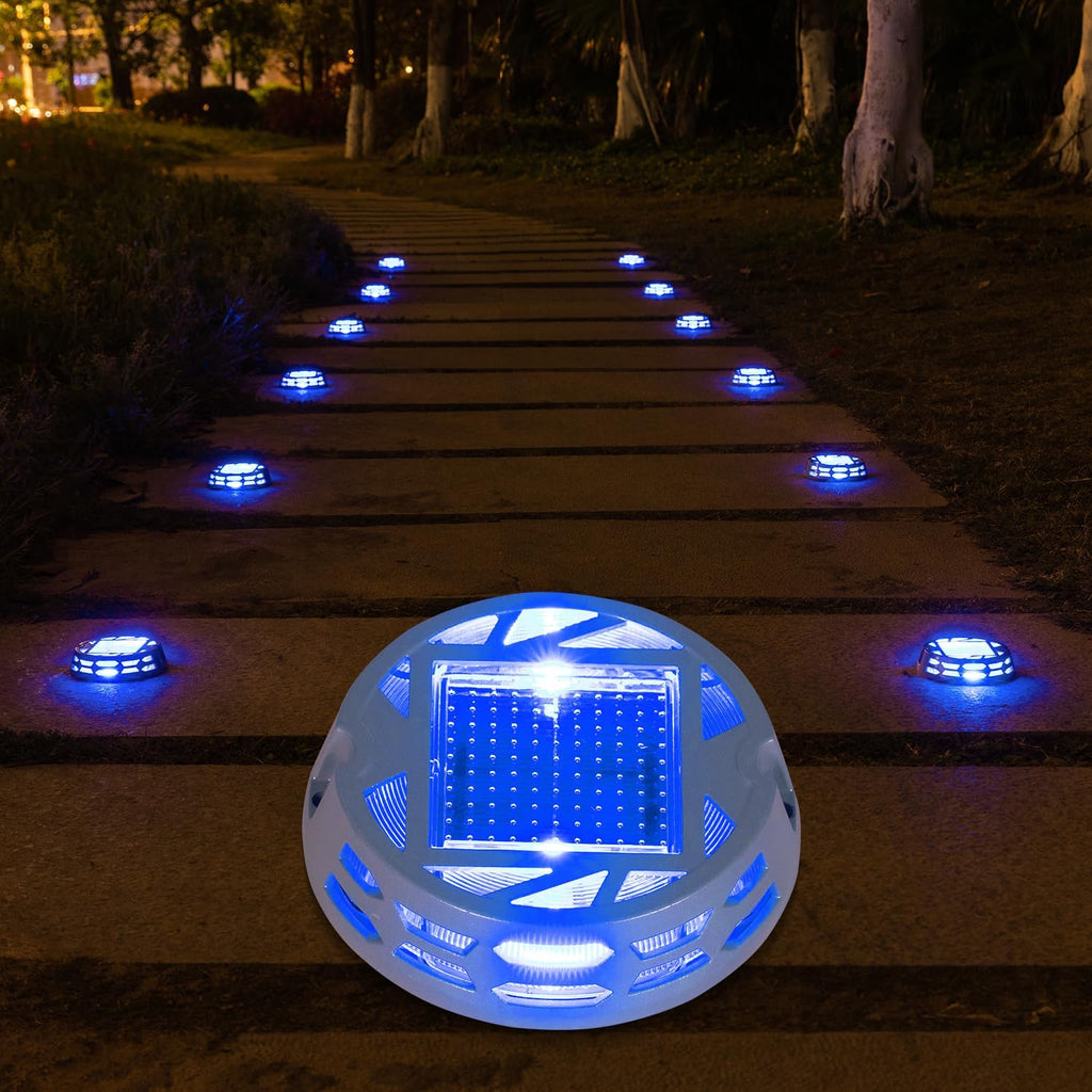 Solar Deck Lights Outdoor Driveway Marker Dock LED Light,3 Lighting Modes,Warm/Bright White and Blue IP67 Waterproof Road Markers for Driveway Sidewalk Garden Pathway Yard