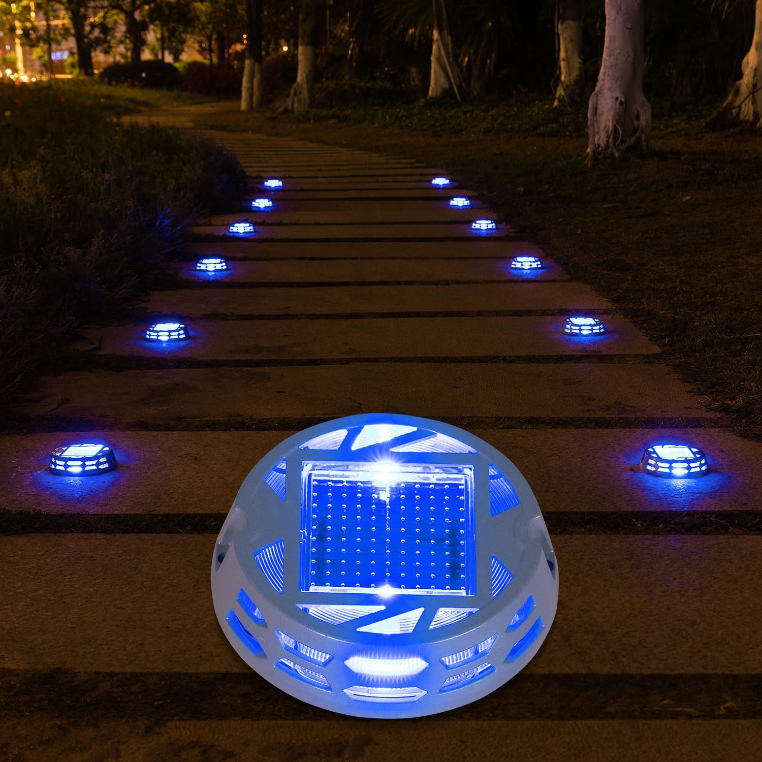 Solar Deck Lights Outdoor Driveway Marker Dock LED Light,3 Lighting Modes,Warm/Bright White and Blue IP67 Waterproof Road Markers for Driveway Sidewalk Garden Pathway Yard
