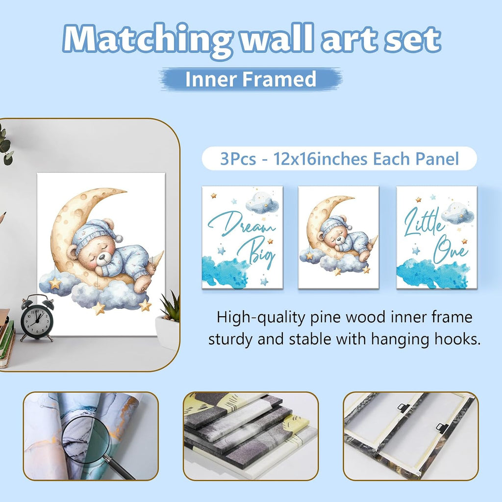 KAINSY Personalized Crib Set, 5 Pcs Custom Baby Crib Set with Name, Blue Moon Bear Baby Bedding Set for Boys Girls, Double Layer Nursery Bedding Set, Toddlers Infants New Parents Gift