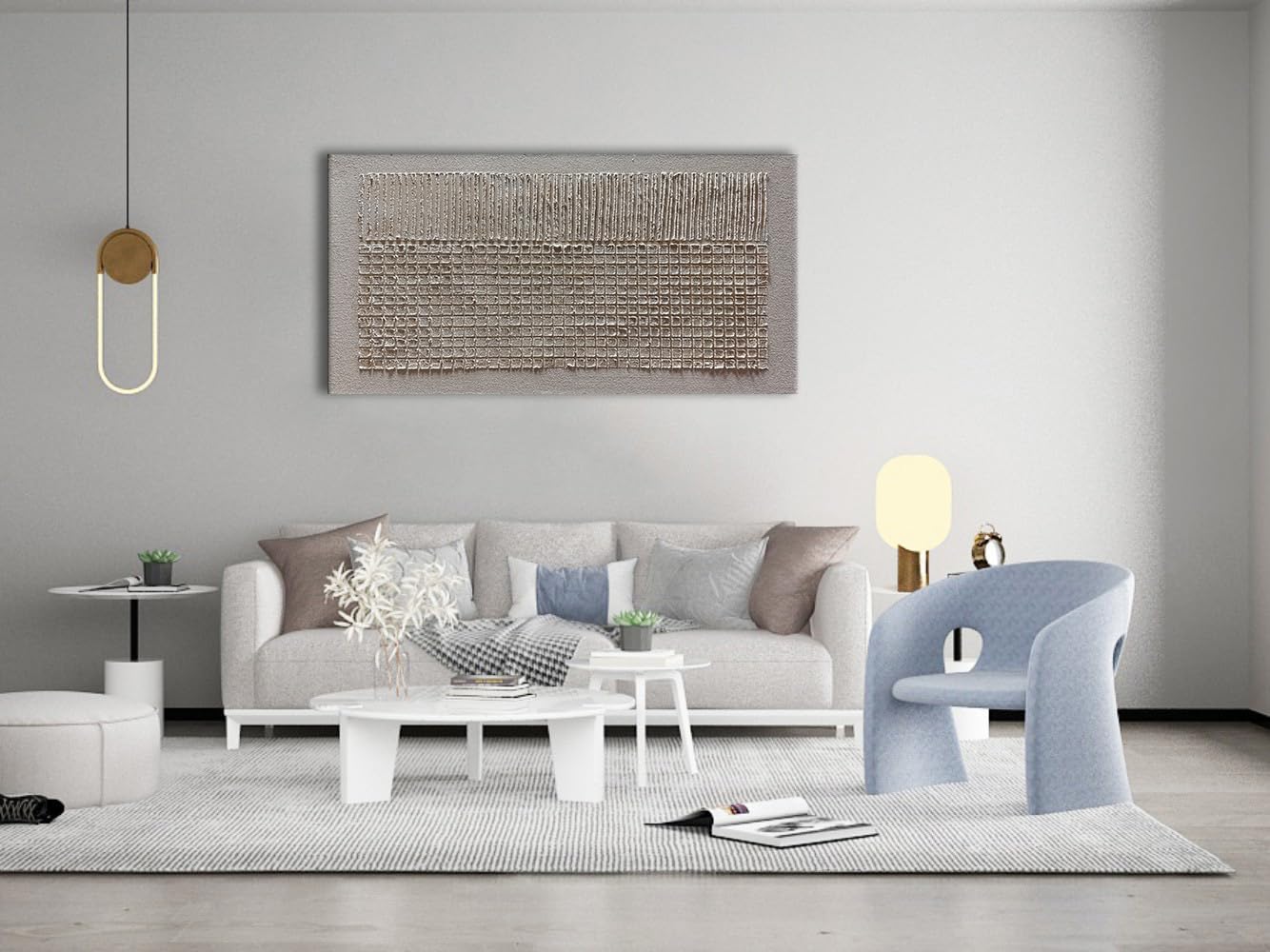 Slyart Hand-Painted Beige Texture Abstract Wall Art Oil Painting 48x24 inch Contemporary Minimalist Art Home Wall Decoration for Living Room Bedroom Kitchen Office